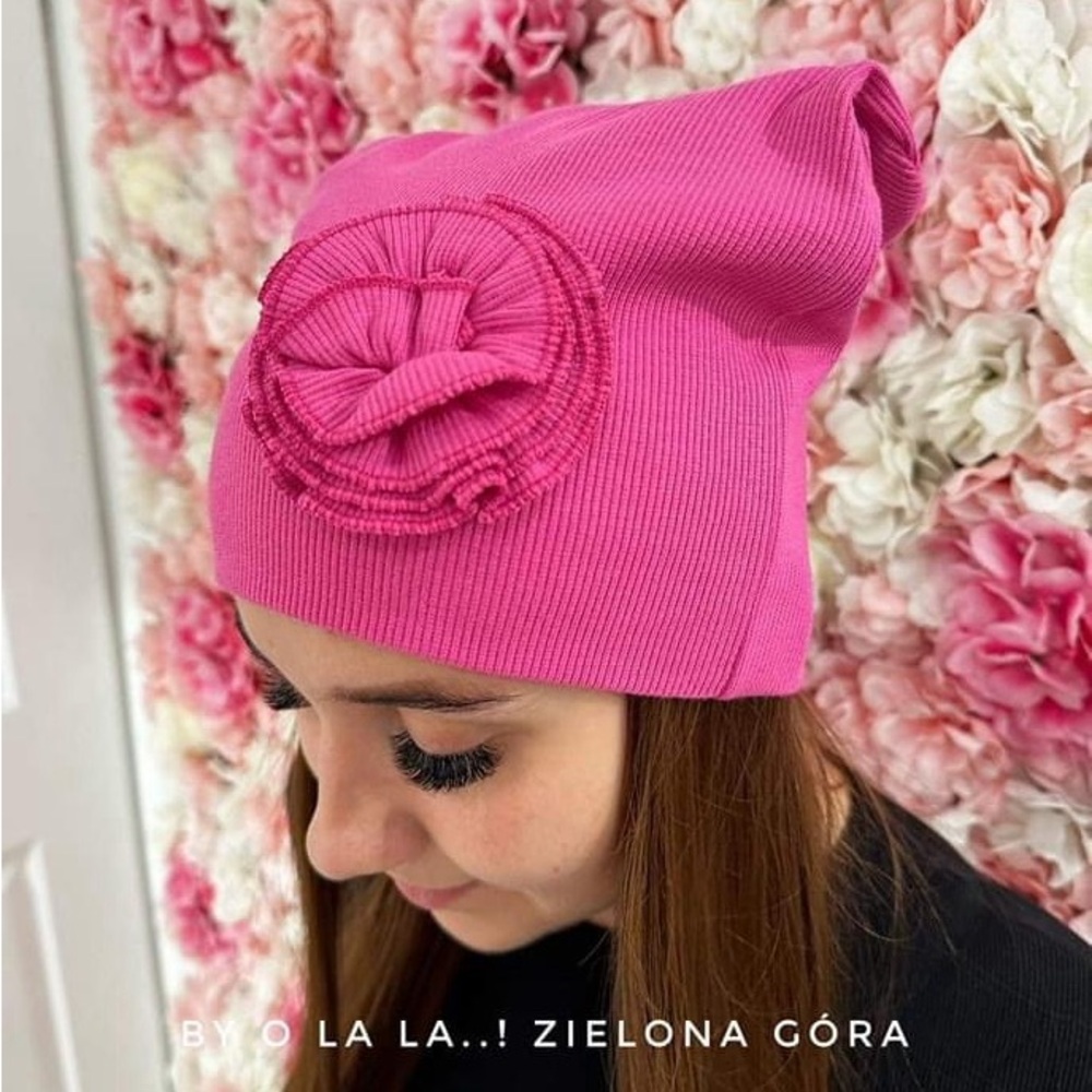 Hat pink with a flower
